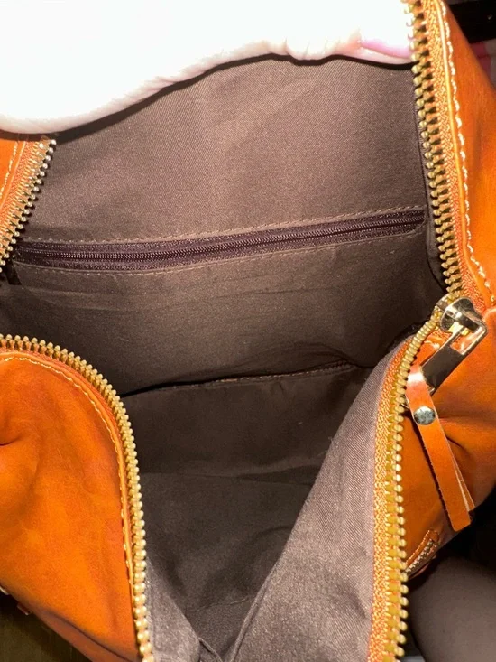 NWOT Amazon Cognac Brown Women’s Leather-Effect Backpack lots of pockets - Picture 4 of 11